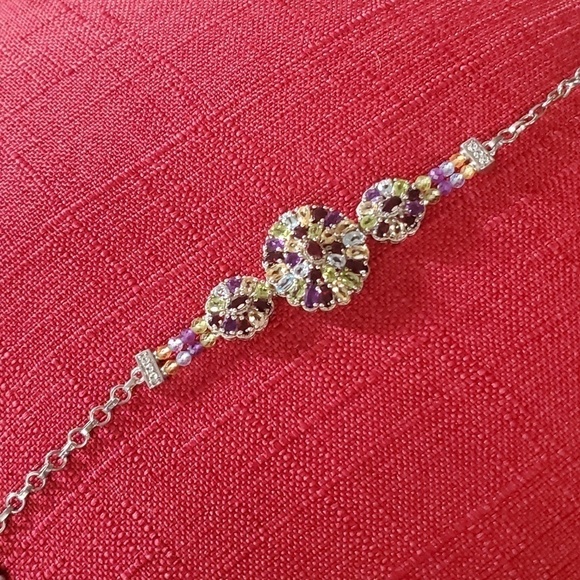 unbranded Jewelry - Multigemstone Medallion Cocktsil Toggle Bracelet in Sterling Silver 14.20ctw